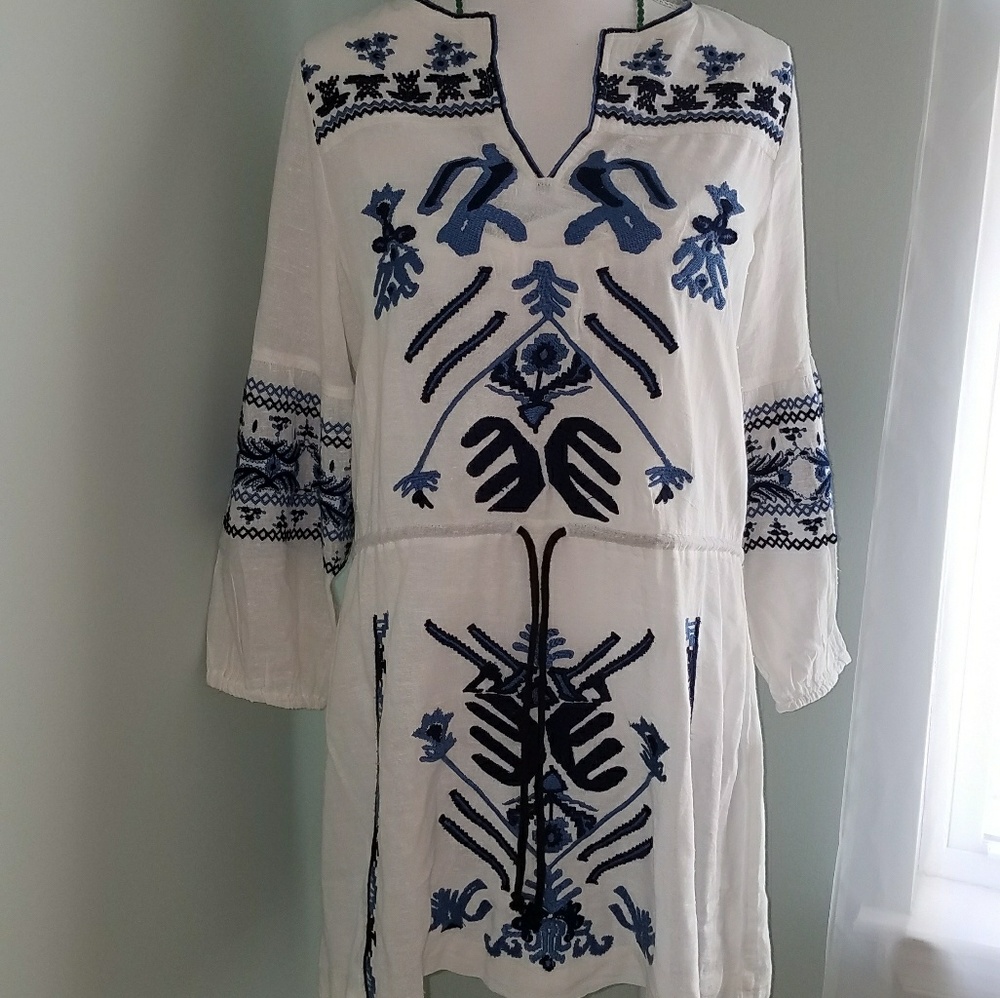 Free People Embroidered White Comb Dress
